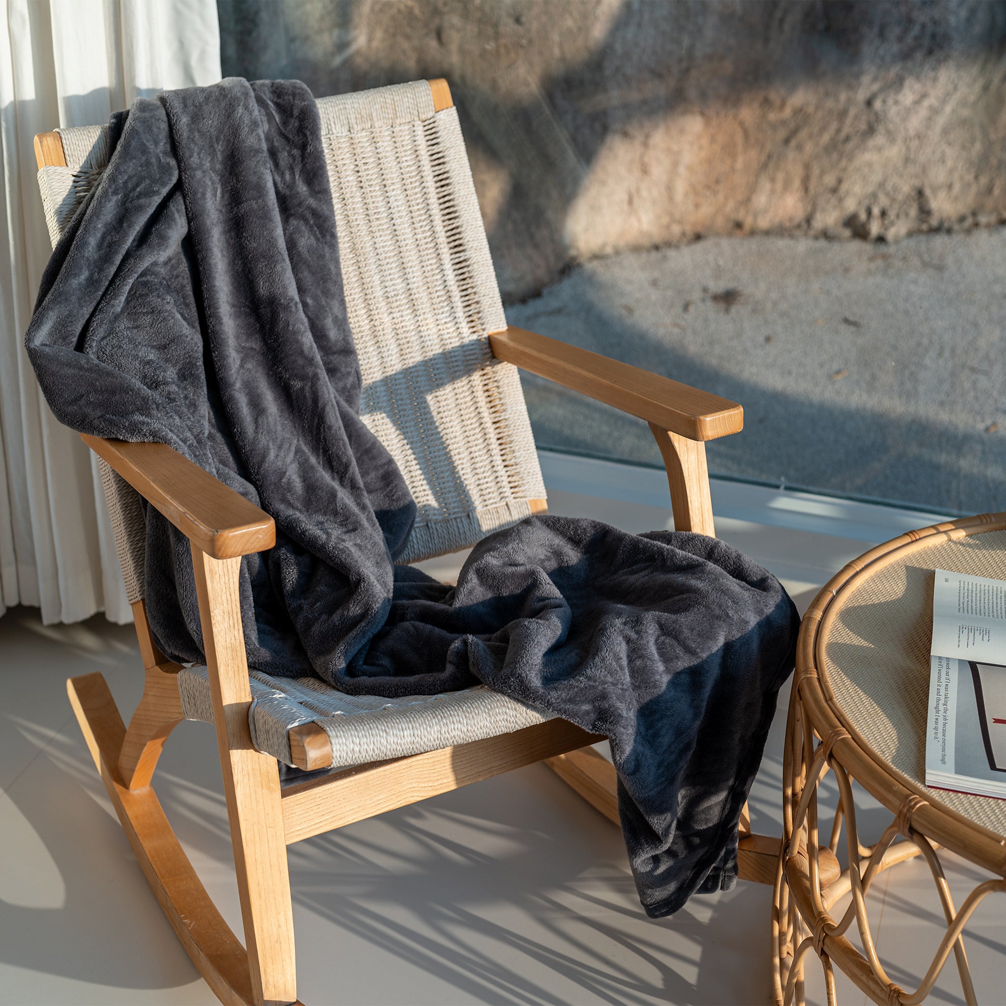 Minocasa Flannel Fleece Oversized Throw Blanket Dark Gray on Rocking Chair